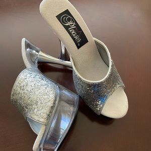 Pleaser silver shoes, like new, 5.5 inch heel